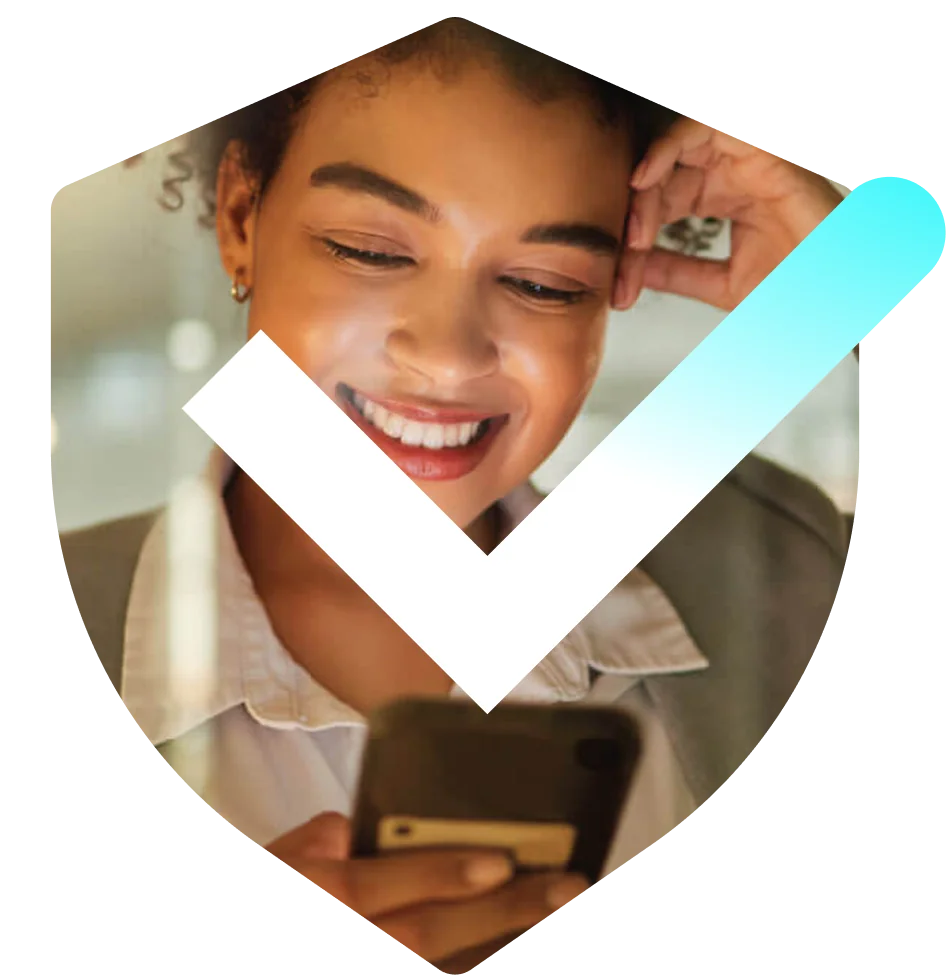 Woman with checkmark shield illustration