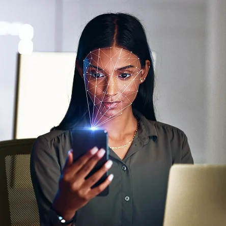 Woman using face ID on phone