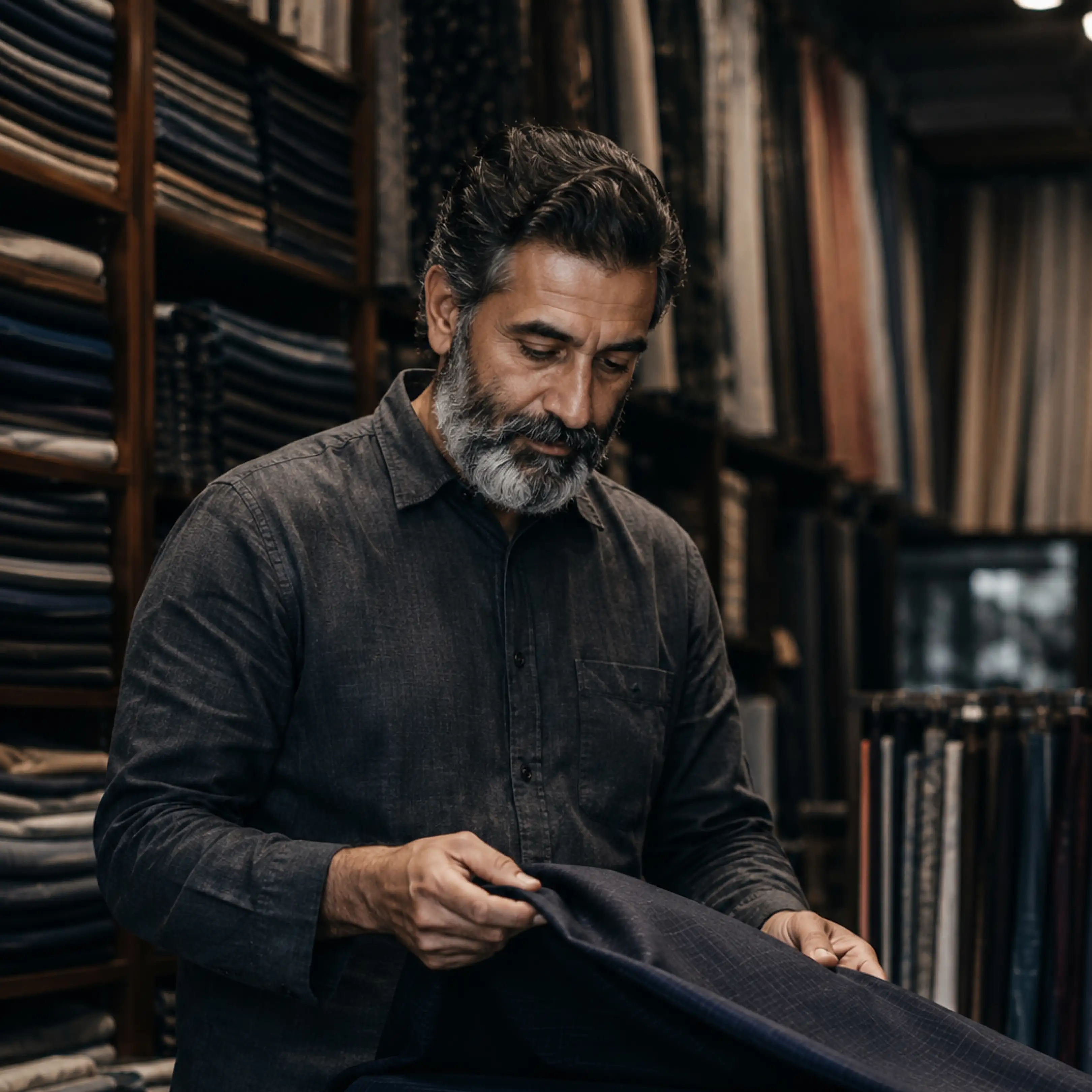 Man working in textile store