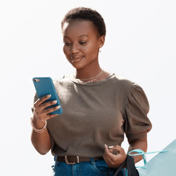 Woman using phone for secure shopping